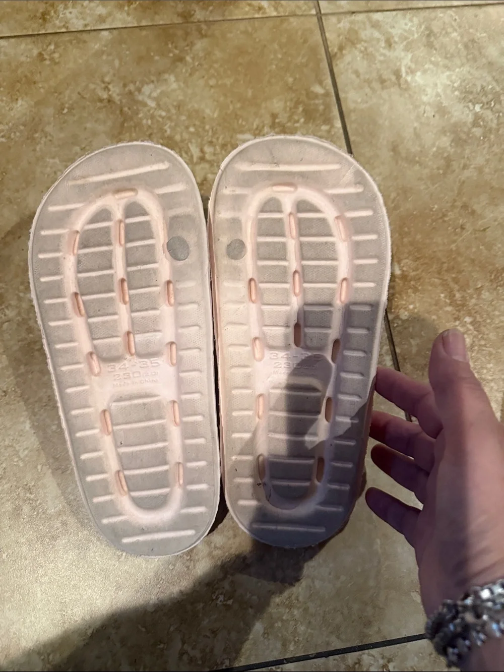 Kids' Light Pink Slide Sandals with Bear Accent